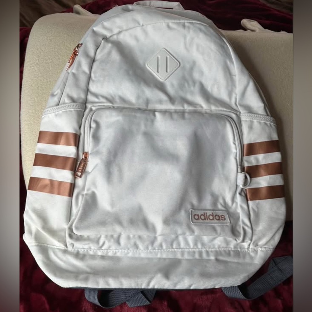 Adidas Backpack school bag White  multiple zippers & sections.